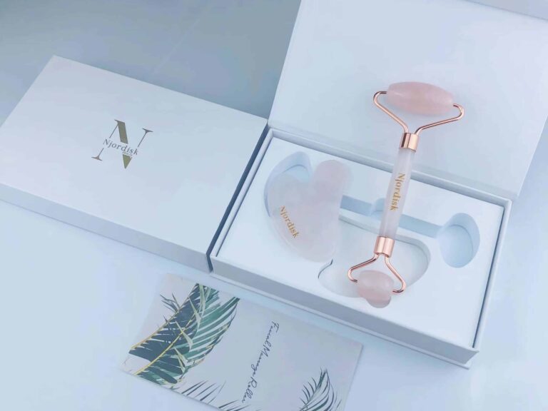 Gua Sha Heart og Roller sæt Rosenkvarts