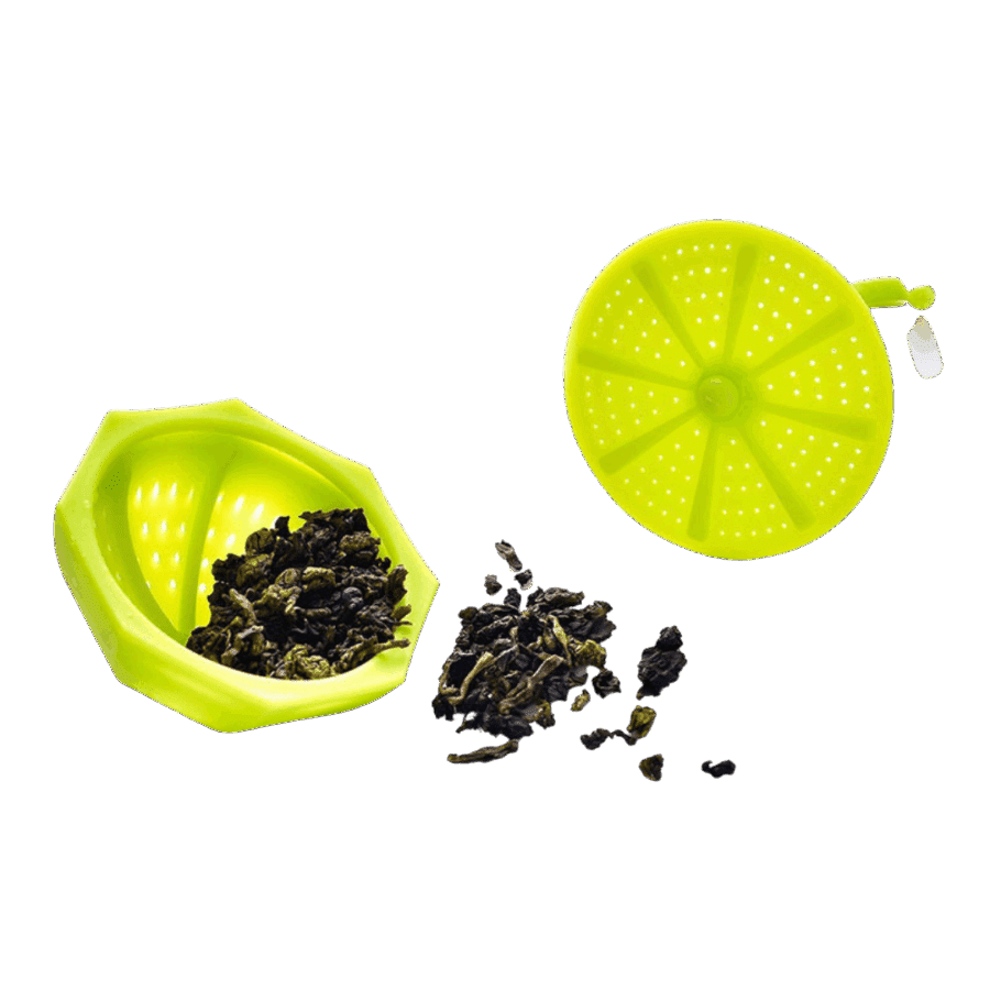 Selvlysende parasol te infuser der ligger åben med tebreve i sig