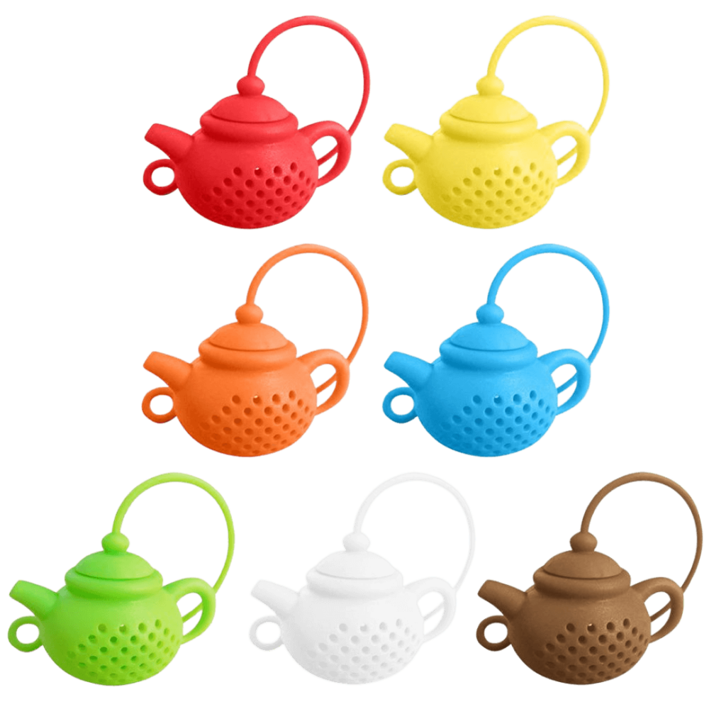 Små tekander te-infusere i forskellige farver