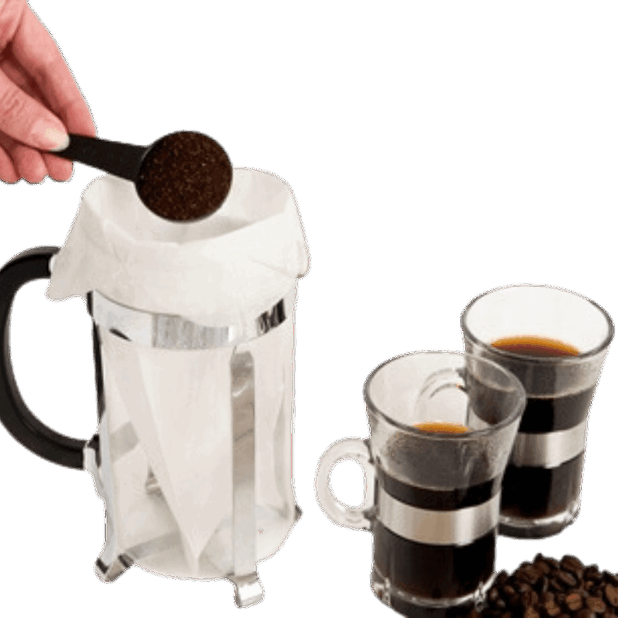 Stempelkande med Caffi filter og 2 kopper kaffe