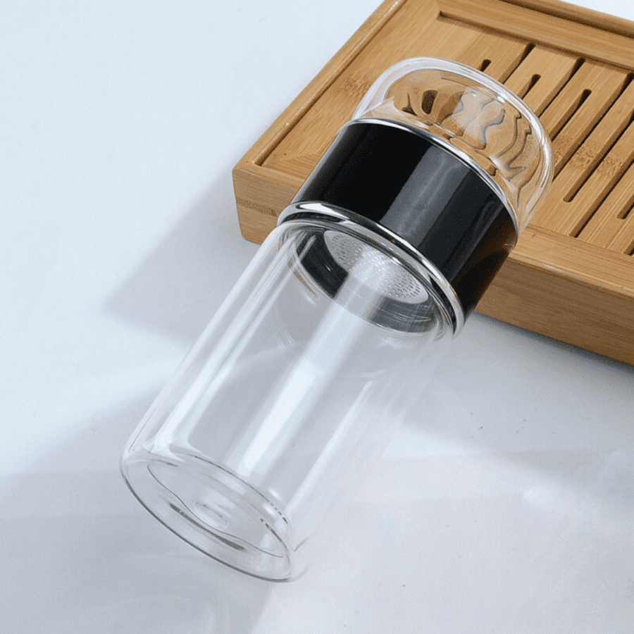 Te glas flaske med te infuser i sort 380ml