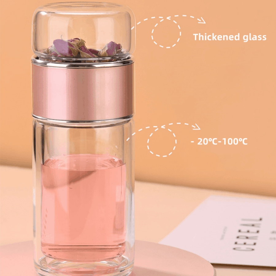 Te glas flaske fra Njordisk med te-infuser 380ml.