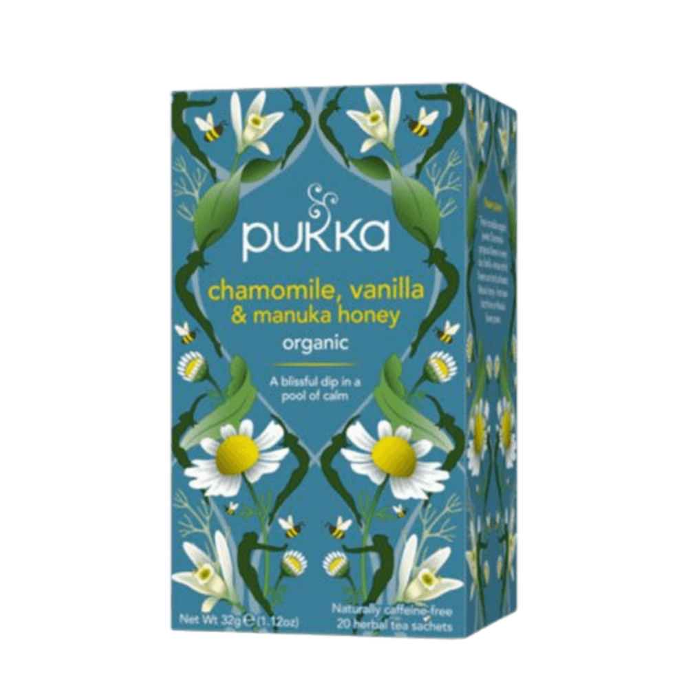 Økologisk Chamomile te med Vanilla og Manuka Honey fra Pukka i en pakke med 24 breve