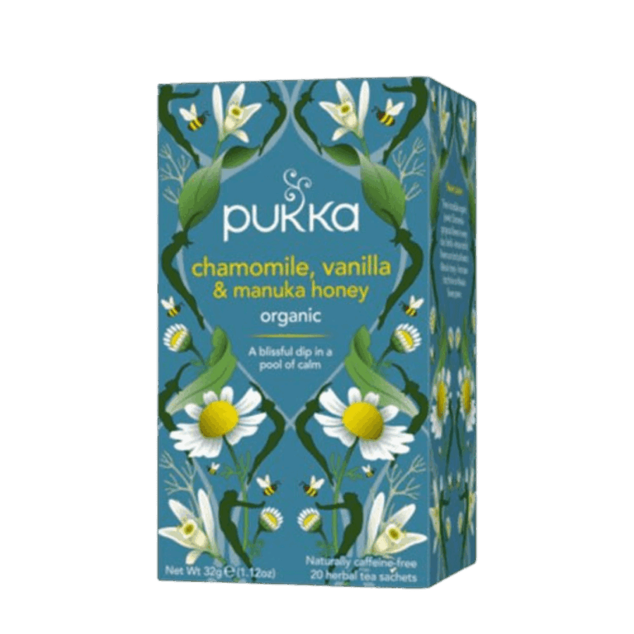 Økologisk Chamomile te med Vanilla og Manuka Honey fra Pukka i en pakke med 24 breve