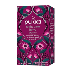 Økologisk Night Time Berry te fra Pukka i en pakke med 20 breve