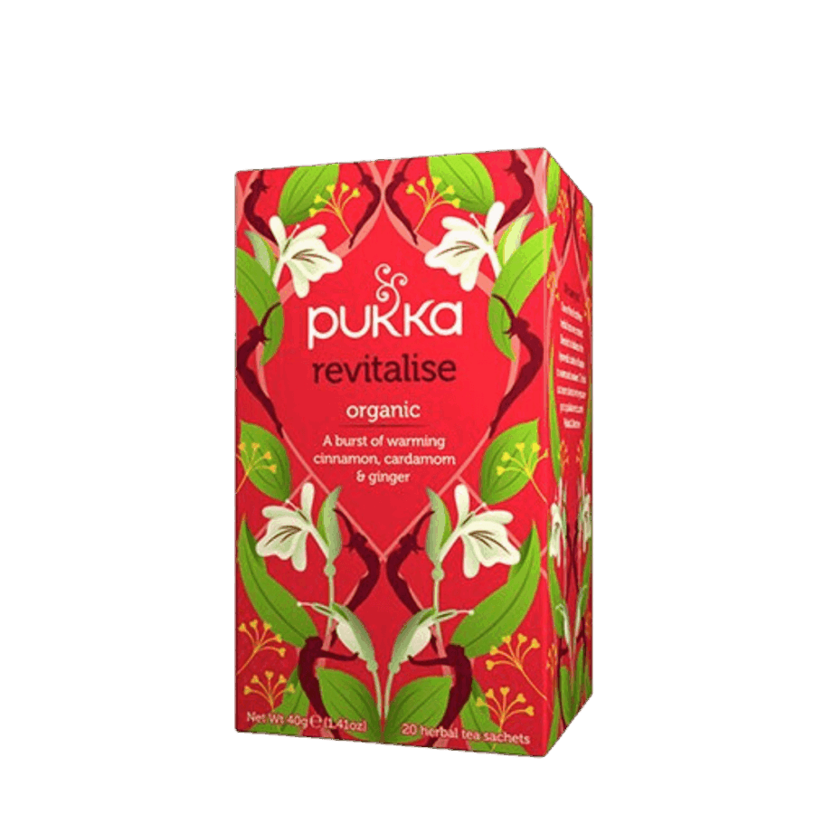 Økologisk Revitalise Kapha te fra Pukka i en pakke med 20 breve