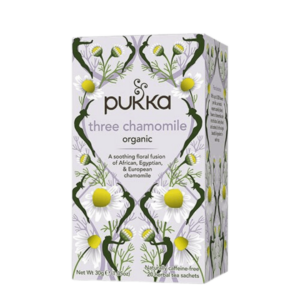 Økologisk Three Chamomile te fra Pukka i en pakke med 20 breve