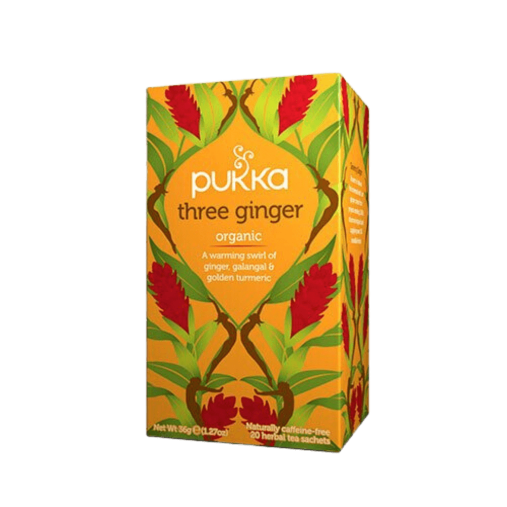 Økologisk Three Ginger te fra Pukka i en pakke med 20 breve