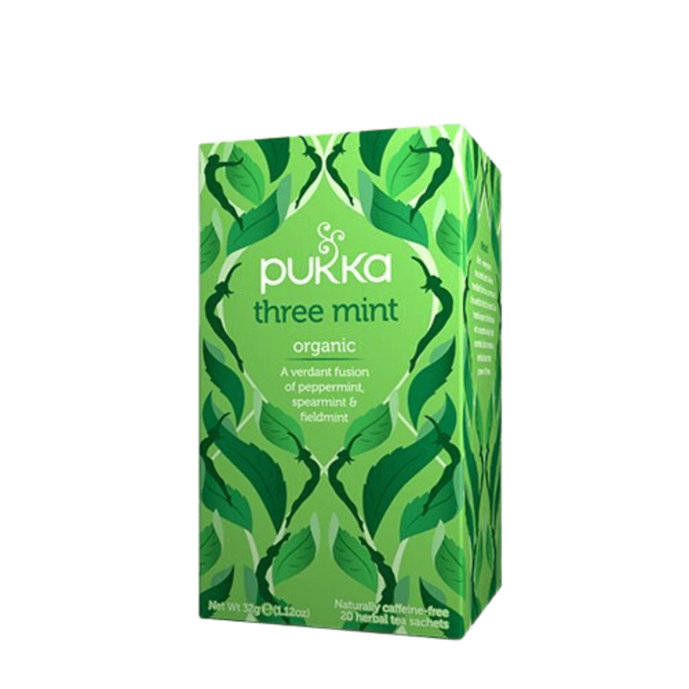 Økologisk Three Mint te fra Pukka i en pakke med 20 breve