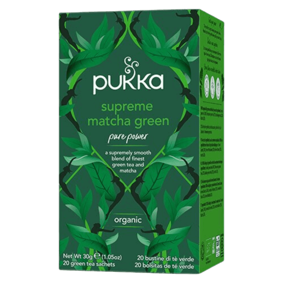 Økologisk grøn matcha te fra Pukka i en pakke med 20 breve