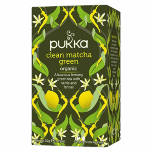Pukka Clean Matcha Green te i en æske med 20 kopper te