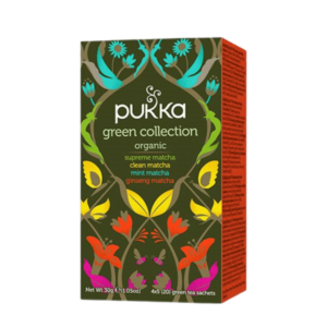 Sampakke fra Pukka med 4 forskellige smagsvarianter. Green Collection te med 20 breve