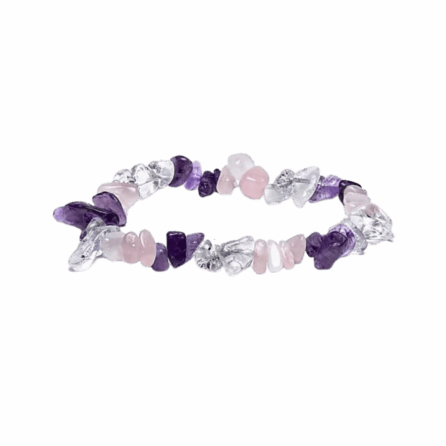 Armbånd med 3 forskellige krystalsten Ametyst, Bjergkrystal og Rosenkvarts