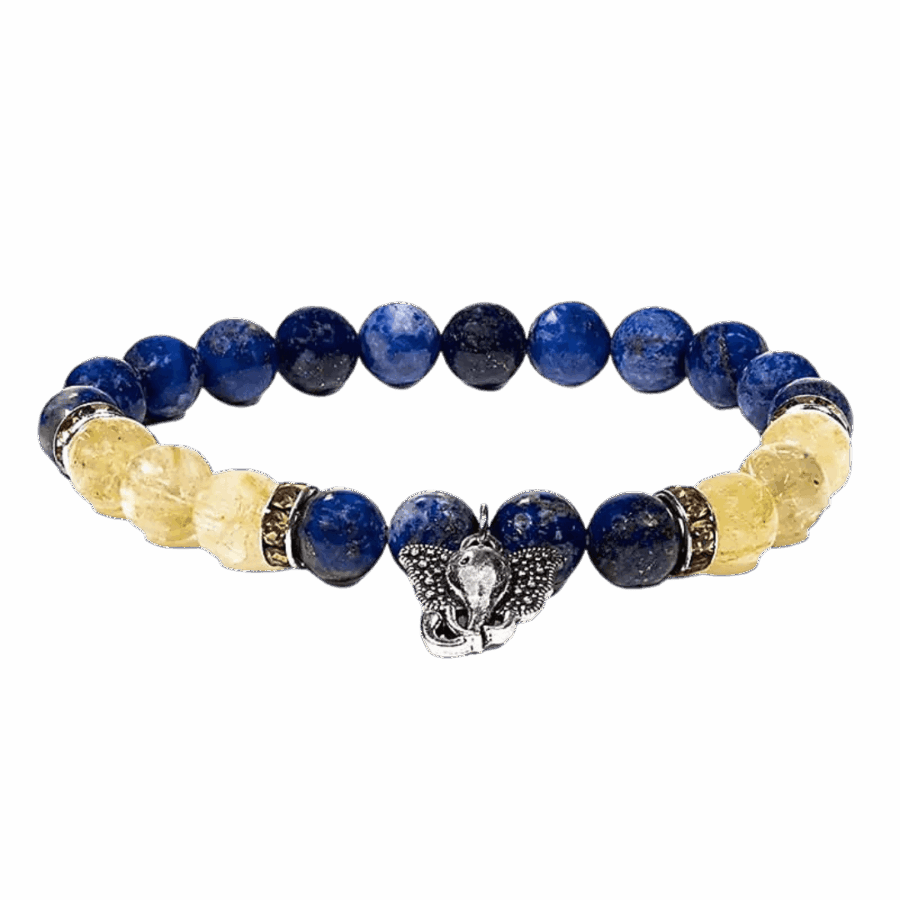 armbånd med Ganesh vedhæng lavet i Lapis lazuli og Ruliteret kvarts