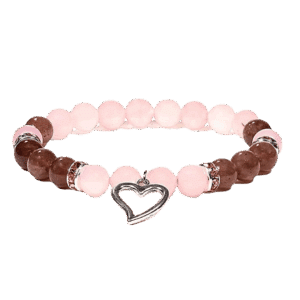 Armbånd lavet i rosenkvart og jordbær kvarts med et smukt hjertevedhæng