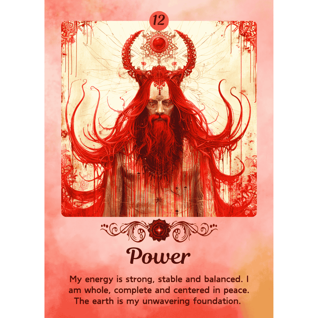Orakelkort med chakraer og spirituel symbolik