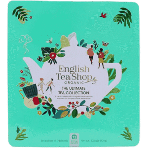 The Ultimate Tea Collection fra English Tea Shop med 72 tebreve i 9 økologiske varianter. Et udvalg af sort og hvid te samt urtete med mange smage.